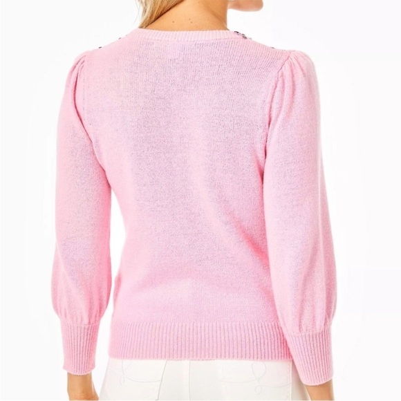 Lilly Pulitzer Ginny Pink Sequin Sweater blouson sleeves Crewneck Sz XL - Picture 3 of 11
